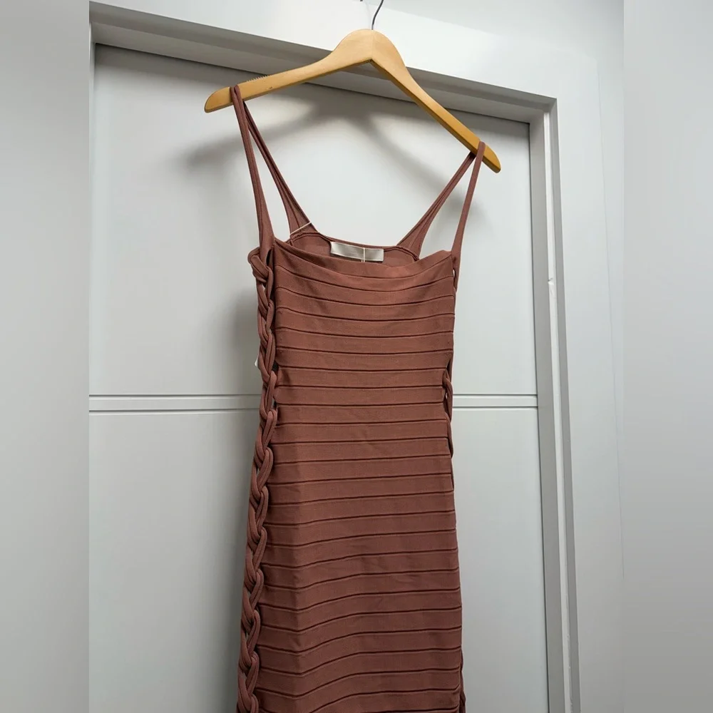 DION LEE Knit Mirror Braid Strap MIDI Dress in Soft Brick - Picture 4 of 6